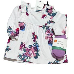 Joules 3-6m 9-12m dress purple floral tights SET NWT